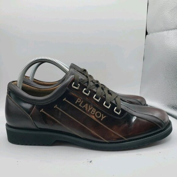 Playboy Leather Mens Size 8 255 Lace-up Burgundy Dress Shoes - Picture 3 of 9